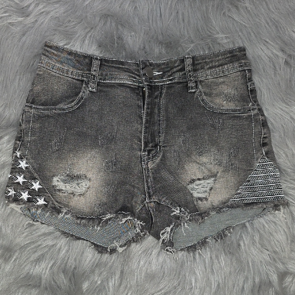 Distressed Gray Denim Women Shorts